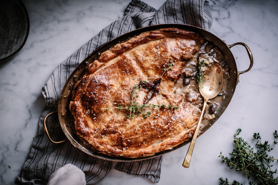 vegetarian wild mushroom, thyme, camembert, and fennel pot pie for thanksiving, christmas, or cozy winter nights by Beth Kirby | Local Milk