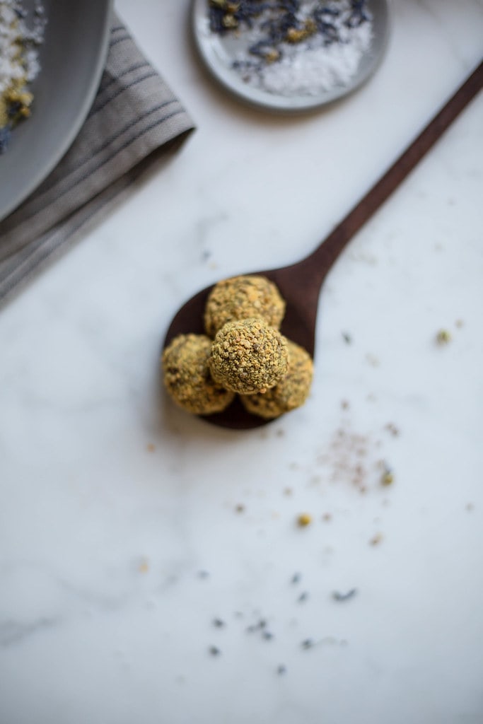 raw vegan chocolate truffles: chamomile + lavender + bee pollen