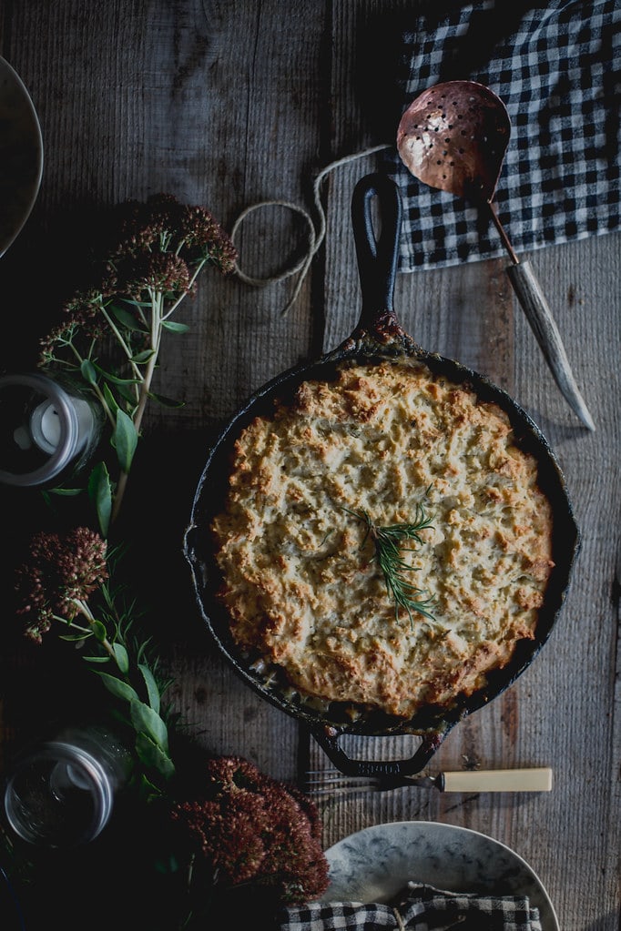 Chicken, Fennel, & Celery Root Cobbler with a Rosemary Cheese Biscuit Crust; Beth Kirby for Home & Hill Magazine