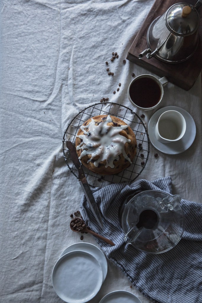 blueberry & rosemary brown butter cake + buttermilk glaze x velo coffee