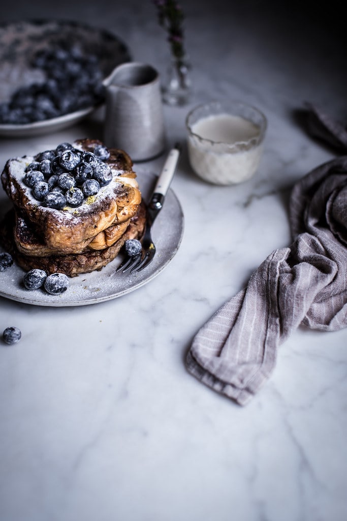 Brioche French Toast topped with blueberries and sugar infused with lavender and lemon on Local Milk Blog
