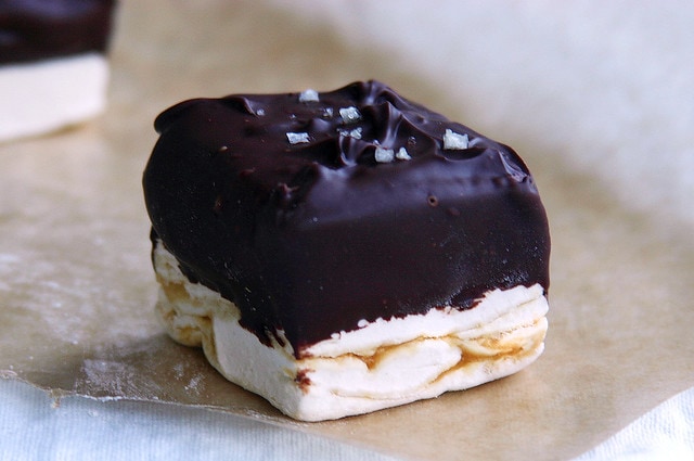 chocolate dipped marshmallow close