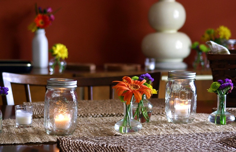 mason jar candles tea lights table setting