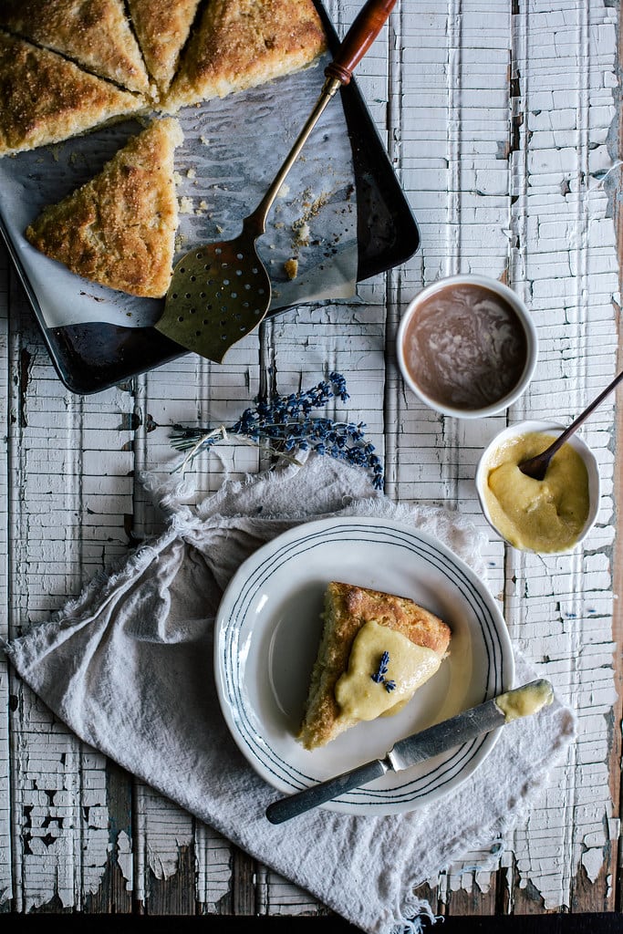 Buttermilk, Cornmeal, & Brown Butter Scones with Lavender Peach Curd